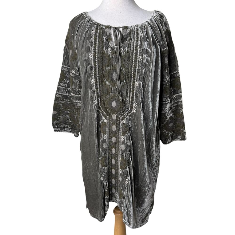 JOHNNY WAS Embroidered Velvet Tunic Dress Green Size Small
